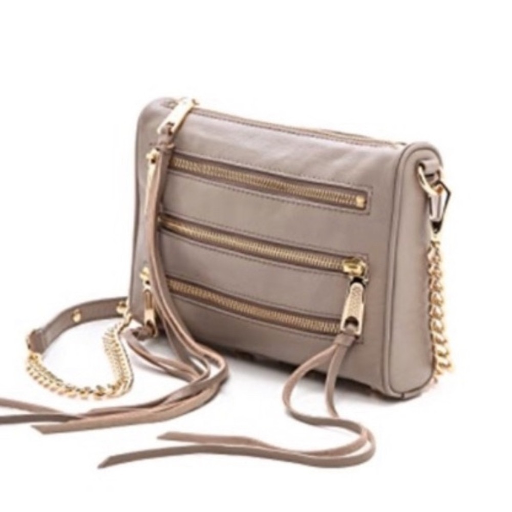 Rebecca Minkoff Mini Leather Moto 3 Zip Crossbody Stud Clutch in Putty